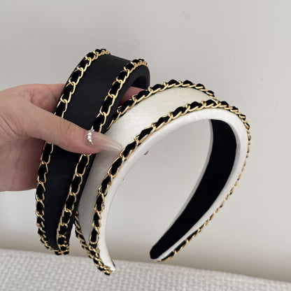 Luxury Black & Gold Chain Wide Headband | 2025 Fall Winter Fashion Hair Accessories for Women | Chic Designer Style Headpiece