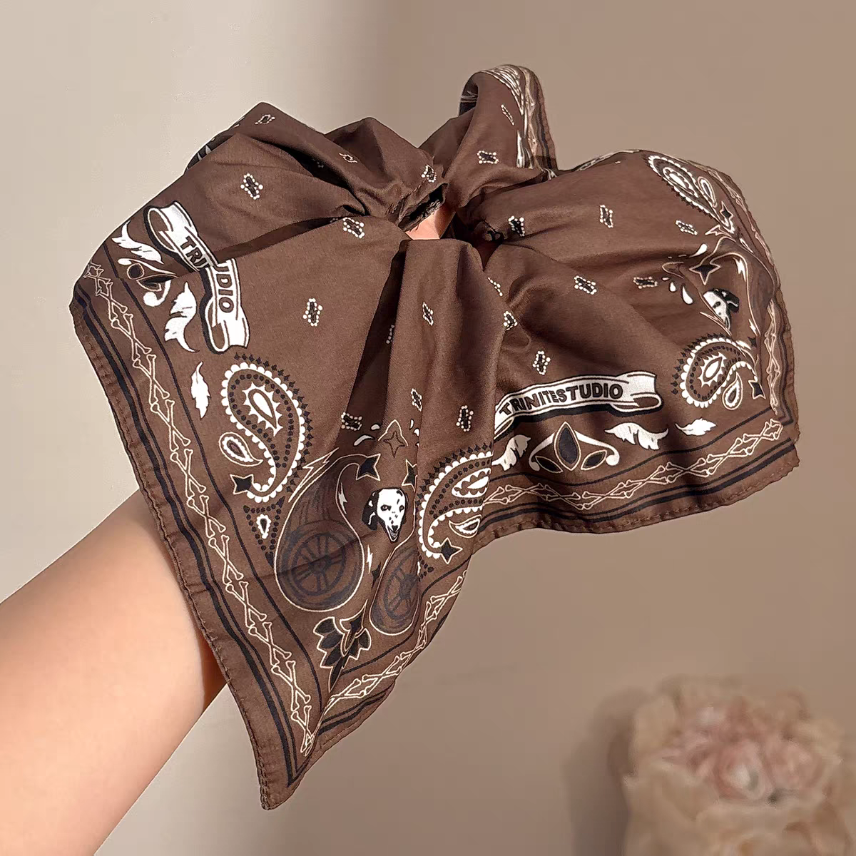 Vintage Scarf Scrunchie – New Silk Ribbon Ponytail Holder, Retro Square Hair Tie, Fashion Hair Accessory for Women