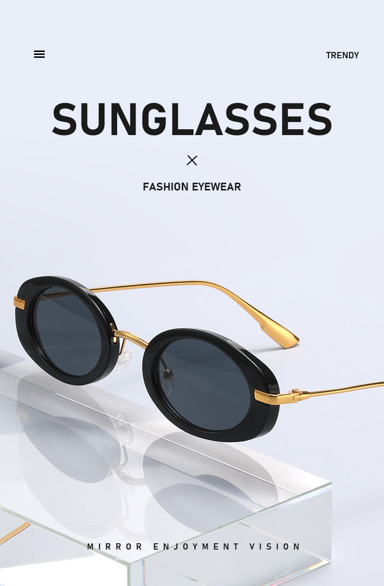 Fashion Oval Frame Sunglasses for Women – Retro European Style UV Protection Shades, Trendy Personality Vintage Sun Glasses