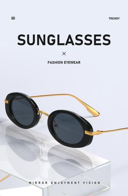 Fashion Oval Frame Sunglasses for Women – Retro European Style UV Protection Shades, Trendy Personality Vintage Sun Glasses