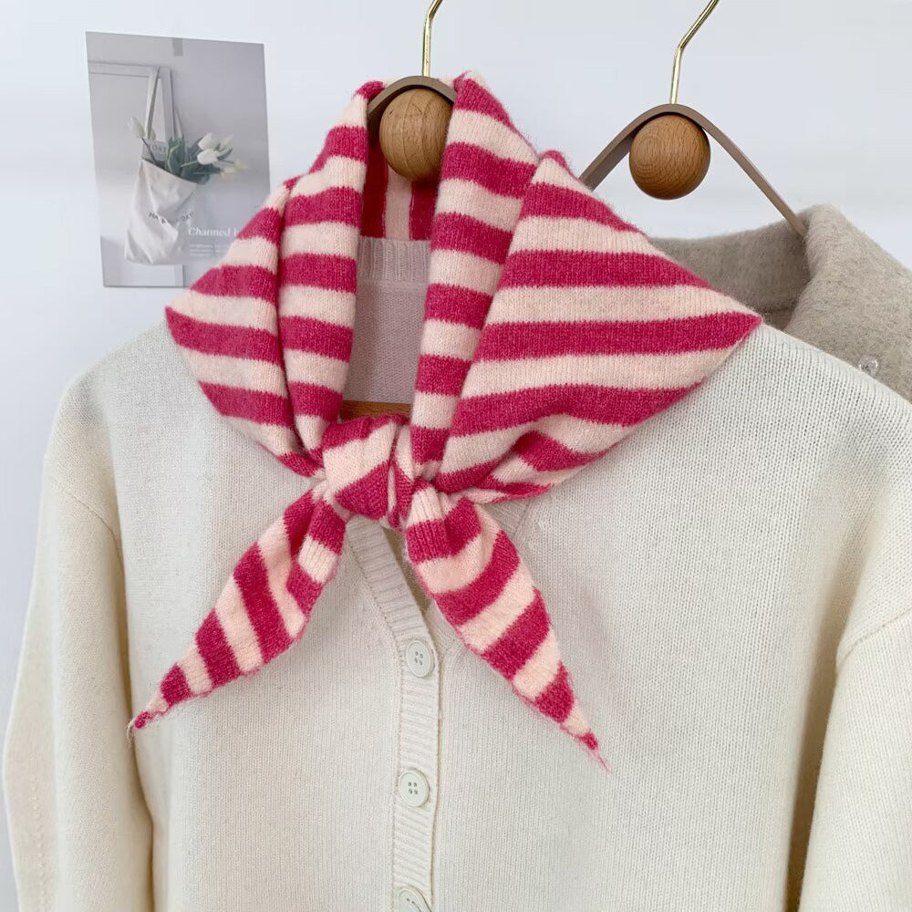 New Knitted Striped Triangle Scarf | Winter Fashion Bandana Shawl | Versatile Neck Warmer & Headscarf