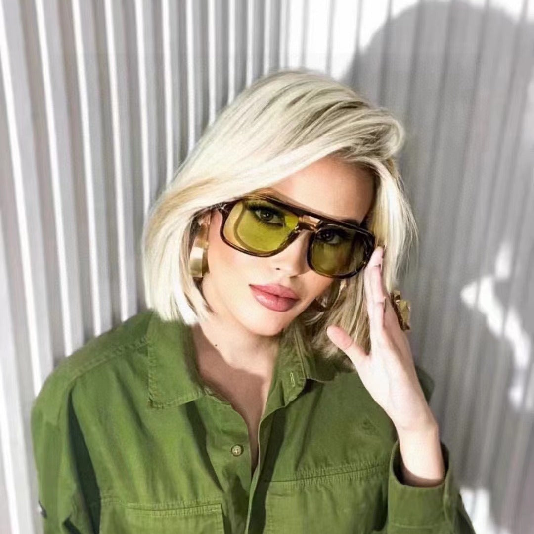 Retro Double Bridge Stud Sunglasses – Unisex Fashion Street Style UV Protection Shades, High-End Vintage Metal Frame Sunglasses for Men and Women