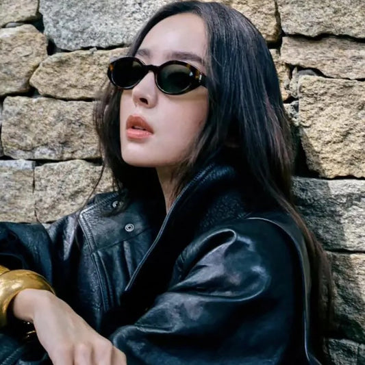 Retro Oval Sunglasses for Women Men – Fashion Blogger Style Nerd Glasses with Metal Block Decor, Vintage UV400 Protection Shades