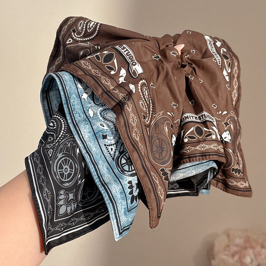 Vintage Scarf Scrunchie – New Silk Ribbon Ponytail Holder, Retro Square Hair Tie, Fashion Hair Accessory for Women