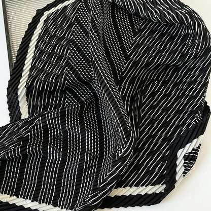 Herringbone Pleated 70cm Square Scarf | Lightweight Fashion Neck Wrap | Chic Striped Crinkle Shawl with Cashmere Feel