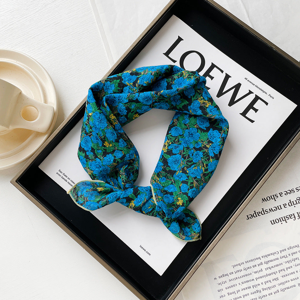 All-Blue Paisley Floral Print Small Square Scarf –ightweight Versatile Neck Scarf & Headband for Fall, Stylish Women’s Accessory