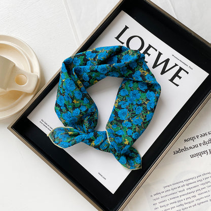 All-Blue Paisley Floral Print Small Square Scarf –ightweight Versatile Neck Scarf & Headband for Fall, Stylish Women’s Accessory