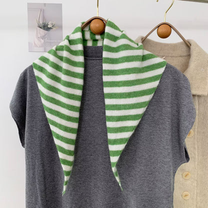 New Knitted Striped Triangle Scarf | Winter Fashion Bandana Shawl | Versatile Neck Warmer & Headscarf