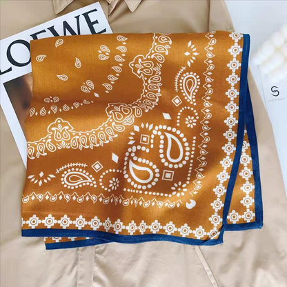 Vintage Paisley Cotton Linen Square Scarf for Women | Autumn Winter Soft Warm Headscarf | Elegant Retro Bandana Wrap
