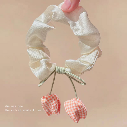 Tulip Scrunchie Hair Tie for Women | Celebrity Blogger Style Ponytail Holder | Elegant Floral Elastic Hair Accessory for Low Bun & Daily Hairstyles