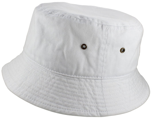 Bucket Hat 100% Cotton Packable Summer Travel Cap. White-S/M