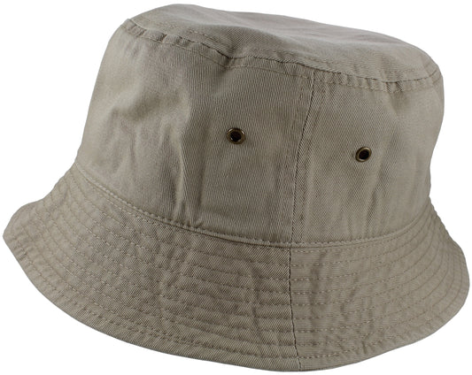 Bucket Hat 100% Cotton Packable Summer Travel Cap. Khaki-S/M