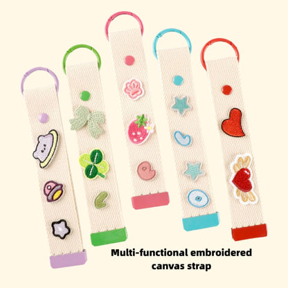 DIY Embroidered Canvas Lanyard Keychain | Ribbon-Style Cup Holder Strap | Custom Iron-On Name Tag | INS-Inspired Handmade Accessory