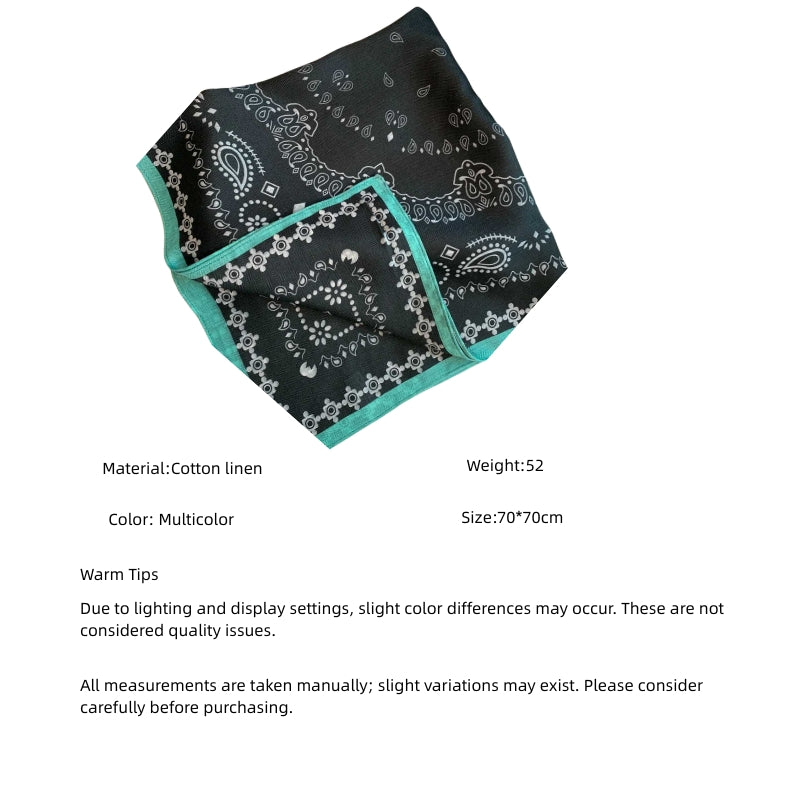 Vintage Paisley Cotton Linen Square Scarf for Women | Autumn Winter Soft Warm Headscarf | Elegant Retro Bandana Wrap