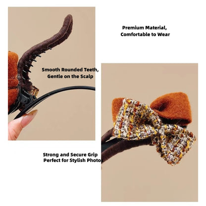 Beige Plush Flower Hair Clip for Women – Cute Duckbill Alligator Clip, Large Fluffy Barrette for Bangs, Sides, and Back Hair, Cozy Autumn Winter Hair Accessory