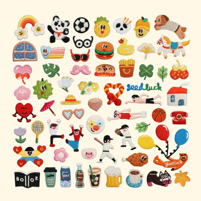 64pcs Korean INS-Style Embroidered Patch | Iron-on Patch for DIY Clothing & Bags | Minimal Aesthetic Handmade Decoration