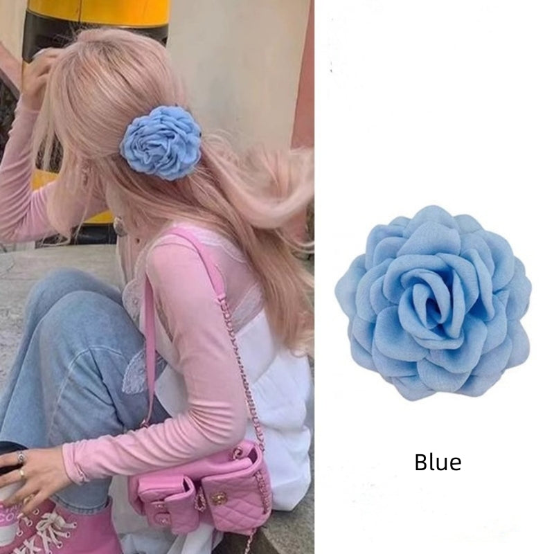 Blue Rose Flower Hair Claw Clip for Women – Floral Shark Clip, Large Hair Accessory for Vacation, Daily Wear, and Elegant Hairstyles