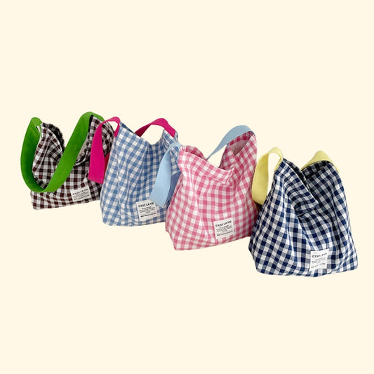 Large Checkered Canvas Tote | Iron-on Friendly DIY Bag | Minimalist Shoulder Shopper