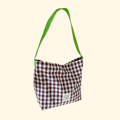 Large Checkered Canvas Tote | Iron-on Friendly DIY Bag | Minimalist Shoulder Shopper