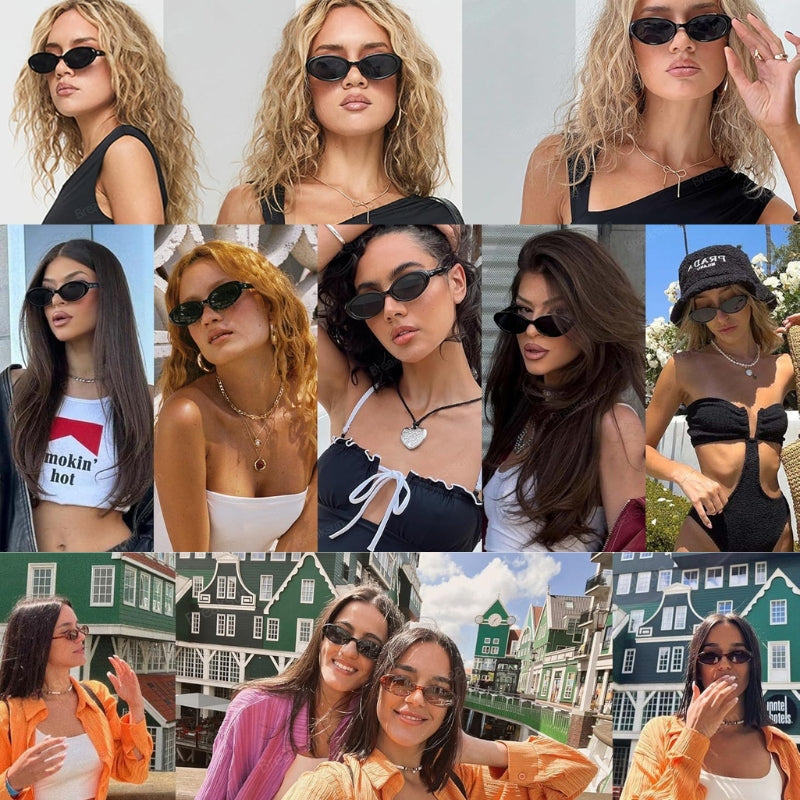 Trending Oval Sunglasses – Retro Hip Hop Small Frame Shades, UV Protection Street Style Sunglasses for Men and Women, Blogger-Inspired Fashion Eyewear