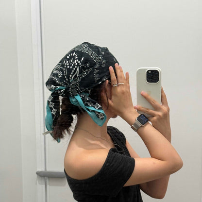 Vintage Paisley Cotton Linen Square Scarf for Women | Autumn Winter Soft Warm Headscarf | Elegant Retro Bandana Wrap