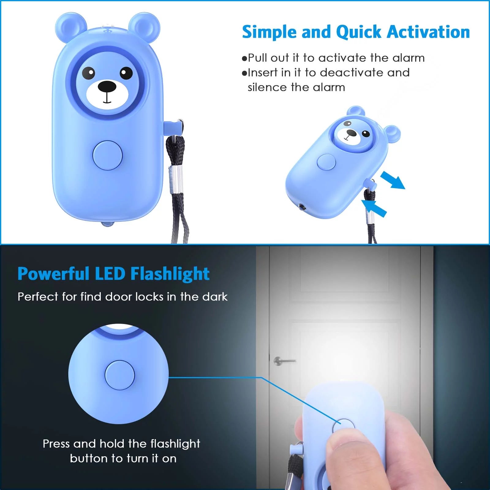 Keychain,  Safety Keychain with Alarm LED Light Keychain for Woman Kids Girls Elderly Gift Black