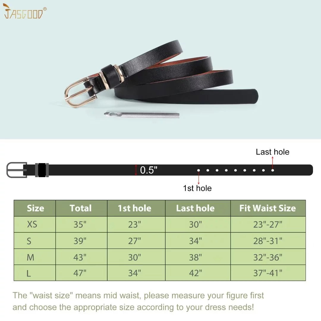 Women'S Skinny Leather Belt for Jeans Pants with Gold Alloy Buckle